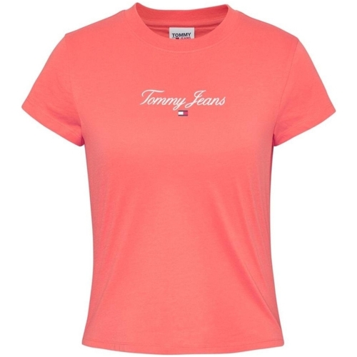 Vêtements Femme Tommy Jeans center badge stripe t-shirt in soft beige multi Tommy Jeans T shirt femme  Ref 60242 rose Rose