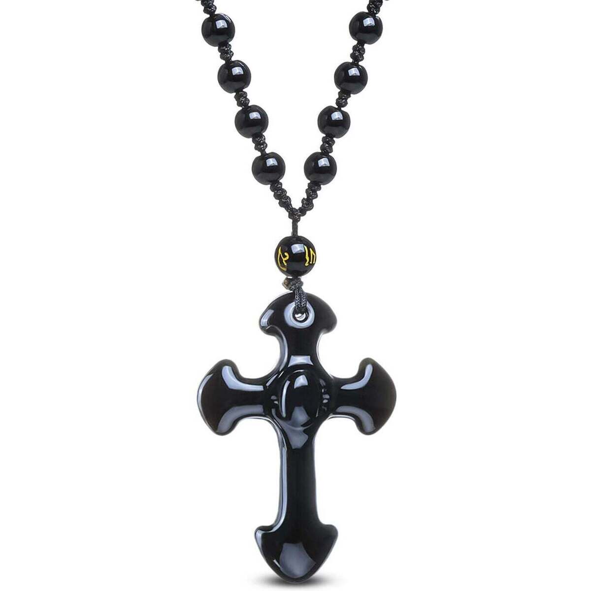 Montres & Bijoux Femme Colliers / Sautoirs Karma Yoga Shop Collier Crucifix en Obsidienne 