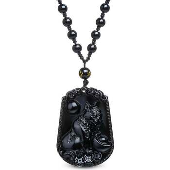 collier karma yoga shop  collier "loyauté du chien" en obsidienne noire 