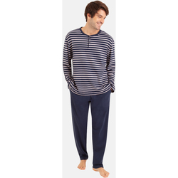Vêtements Homme Pyjamas / Chemises de nuit Eminence Pyjama long col T homme Coton Interlock Bleu