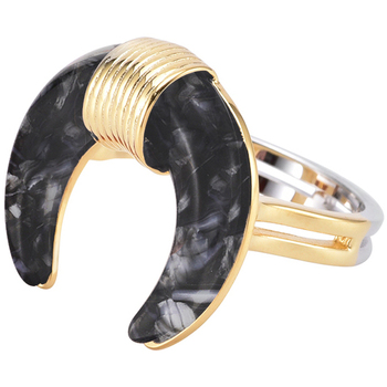 bijoux orusbijoux  bague en argent doré forme corne acétate noire 