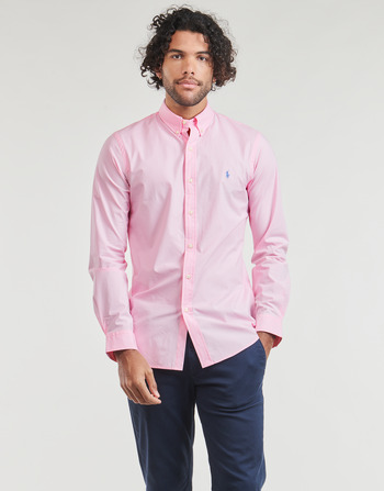 Vêtements Homme Chemises manches longues Polo Ralph Lauren CHEMISE AJUSTEE SLIM FIT EN POPELINE UNIE Rose / Carmel Pink