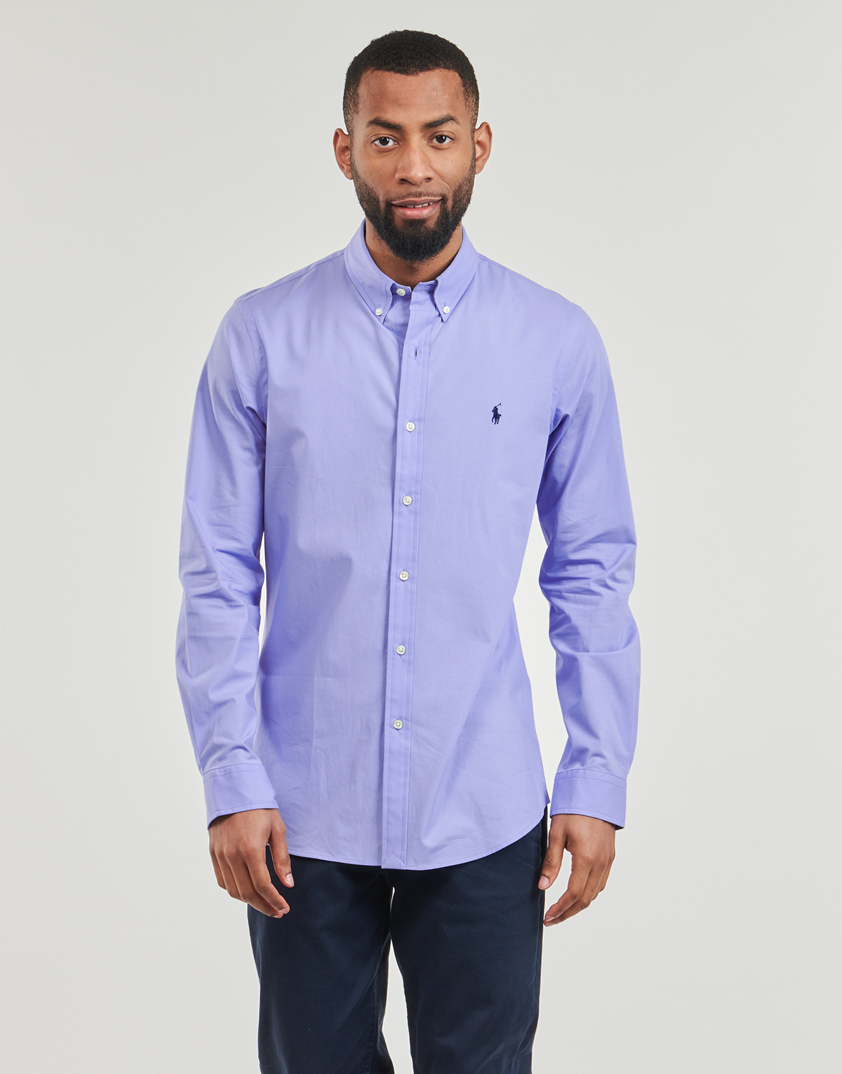Vêtements Homme Chemises manches longues Polo Ralph Lauren CHEMISE AJUSTEE SLIM FIT EN POPELINE UNIE Bleu