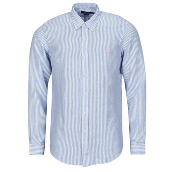 Vêtements Homme Chemises manches longues Polo Ralph Lauren CHEMISE COUPE DROITE EN LIN Bleu / Blanc -Blue / White