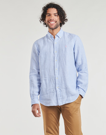 Vêtements Homme Chemises manches longues Polo Ralph Lauren CHEMISE COUPE DROITE EN LIN Bleu / Blanc -Blue / White