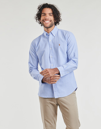 Vêtements Homme Chemises manches longues Polo Ralph Lauren CHEMISE COUPE DROITE EN OXFORD Bleu - Blanc /  Blue White Multi