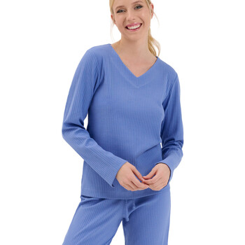 Vêtements Femme Pyjamas / Chemises de nuit Lisca Haut pyjama top col V manches longues Lucky  Cheek Bleu