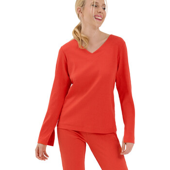 Vêtements Femme Pyjamas / Chemises de nuit Lisca Haut pyjama top col V manches longues Lucky  Cheek Orange