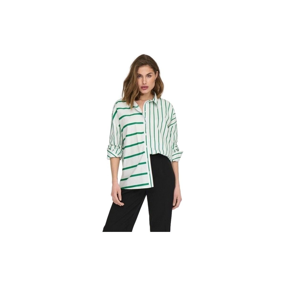 Vêtements Femme Tops / Blouses Only Shirt Nina Lora L/S - Creme/Amazon Vert