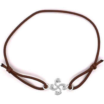 bracelets bijoux basques  bracelet croix basque argent sur élastique marron 