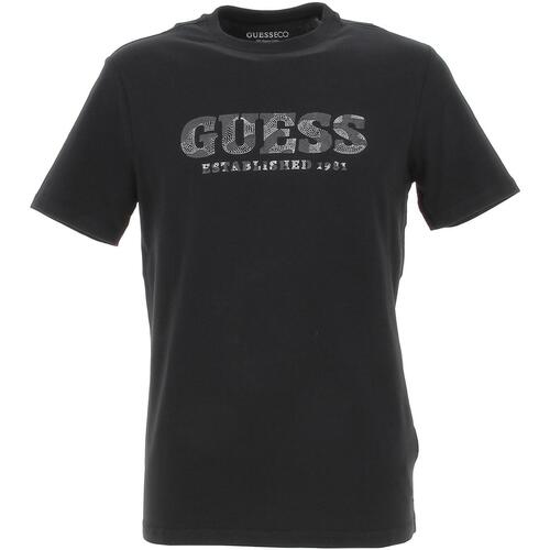 Vêtements Homme T-shirts manches courtes Guess Ss cn  rubber logo tee Noir