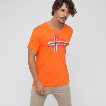 Vêtements Homme Man Slim Fit Bomber PU Jacket brown Geographical Norway T-shirt pour homme manches courtes Orange