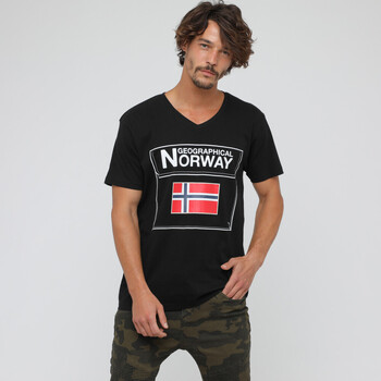 Vêtements Homme Man Slim Fit Bomber PU Jacket brown Geographical Norway T-shirt pour homme manches courtes Noir