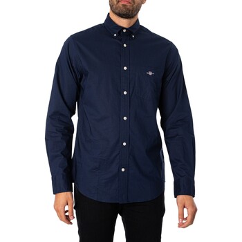 Vêtements Homme Chemises manches longues Gant Chemise en popeline régulière Bleu