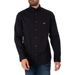 Vêtements Homme Chemises manches longues Gant Chemise en popeline régulière Noir