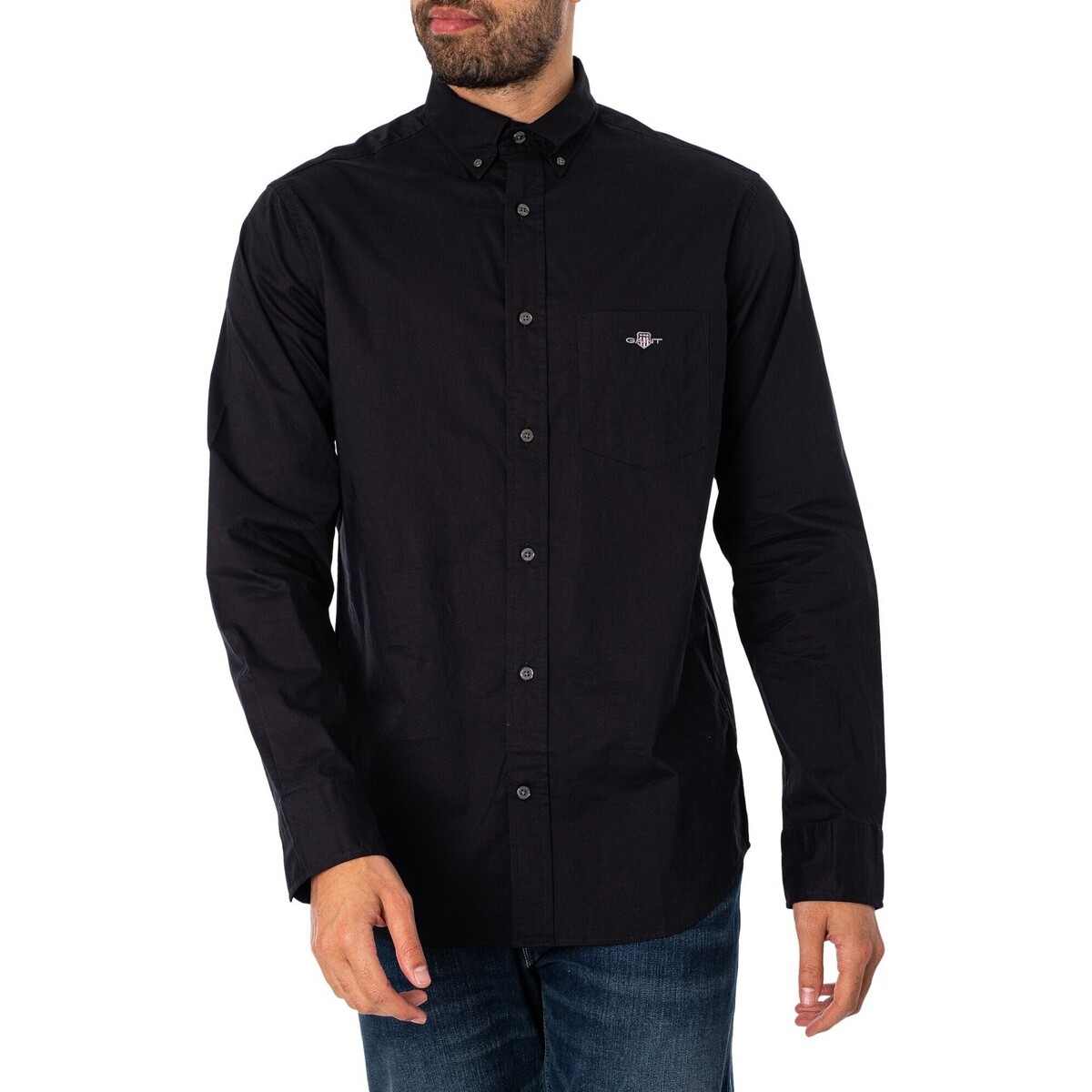 Vêtements Homme Chemises manches longues Gant Chemise en popeline régulière Noir