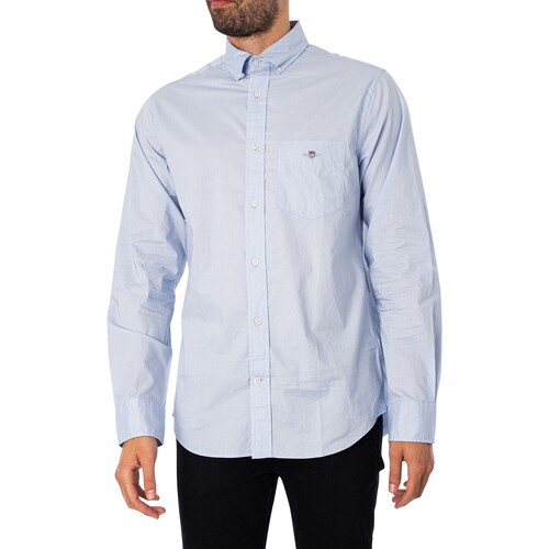 Vêtements Homme Chemises manches longues Gant Chemise en popeline régulière Bleu