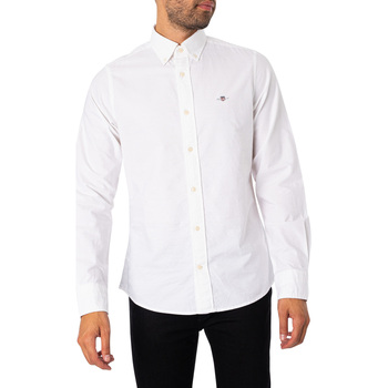 Vêtements Homme Chemises manches longues Gant Chemise Oxford coupe slim Blanc