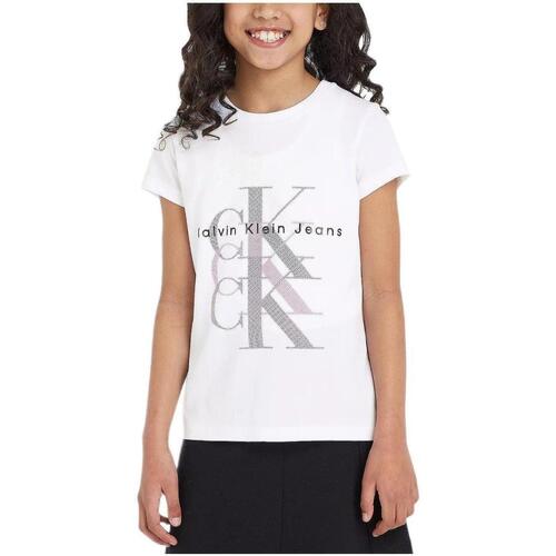 Vêtements Fille T-shirts manches courtes Calvin Klein JEANS Jeans  Blanc