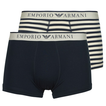 Sous-vêtements Homme Boxers Emporio embroidered Armani YARN DYED STRIPES X2 Marine / Beige
