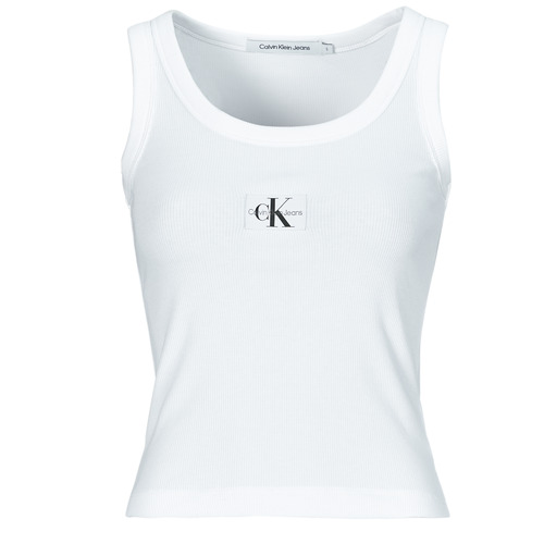 Vêtements Femme Calvin Klein Lättstruken skjorta i smal passform Calvin Klein thes WOVEN LABEL RIB TANK TOP Blanc