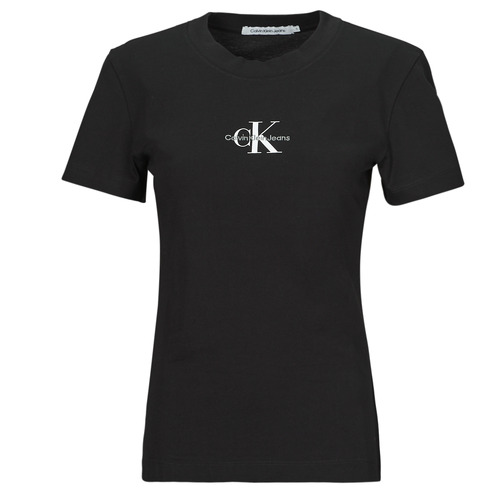 Vêtements Femme T-shirts manches courtes Black tights and socks CALVIN KLEIN MONOLOGO SLIM TEE Noir