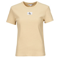 Vêtements Femme T-shirts manches courtes Ath Calvin Klein Jeans WOVEN LABEL RIB REGULAR TEE Beige