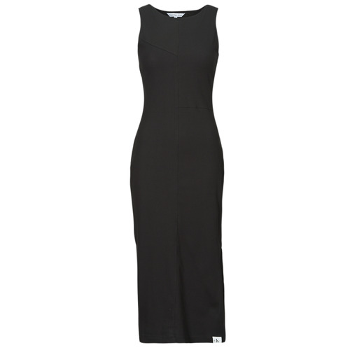 Vêtements Femme Robes longues Calvin Klein cross SEAMING LONG RIB DRESS Noir