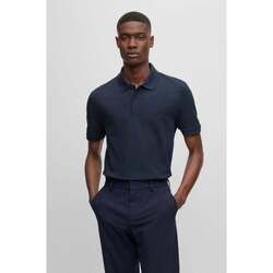 Vêtements Homme T-shirts ecru & Polos BOSS Polo logo brodé  marine en coton bio Bleu