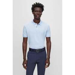Vêtements Homme T-shirts ecru & Polos BOSS Polo logo brodé  bleu clair en coton bio Bleu