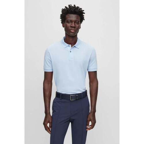 Vêtements Homme T-shirts & Polos BOSS Polo logo brodé  bleu clair en coton bio Bleu