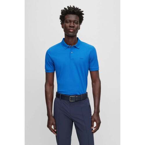 Vêtements Homme T-shirts & Polos BOSS Polo logo brodé  bleu en coton bio Bleu