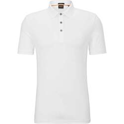 Vêtements Homme T-shirts ecru & Polos BOSS Polo  ajusté blanc en coton stretch Blanc