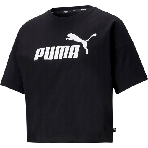 Vêtements Femme Felpa Puma Wordmark around the sleeves Felpa Puma ESS Cropped Logo Tee Noir