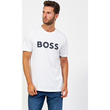 Vêtements Homme T-shirts & Polos BOSS T-shirt homme  en coton avec logo contrasté Blanc