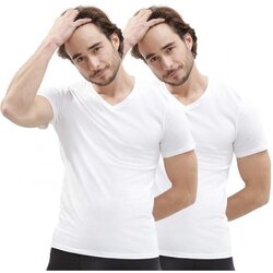 Vêtements Homme Printemps / Eté DIM 2 T-shirt Col en V Homme Bio GREEN Blanc