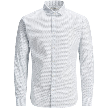 Vêtements Homme Chemises manches longues Jack & Jones 12234533 JWHBLACKPOOL STRETCH SHIRT LS UK WHITE Blanc