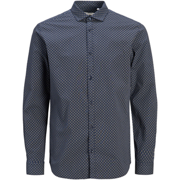 Vêtements Homme Chemises manches longues Jack & Jones 12234533 JWHBLACKPOOL STRETCH SHIRT LS UK DARK NAVY Bleu