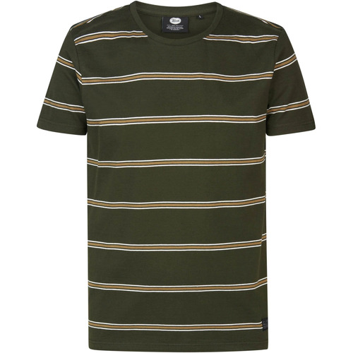 Vêtements Homme Men T-shirt Ss Aop Petrol Industries T-Shirt Rugby Vert Foncé Rayé Vert
