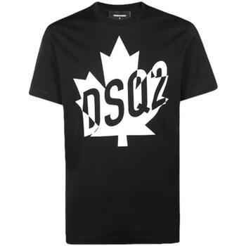 Vêtements Homme T-shirts manches courtes Dsquared S74GD0786 DSQ2 Leaf Logo Black T-shirt Noir