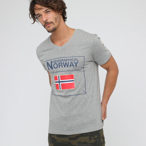 Vêtements Homme izzy cotton wrap shirt dress Geographical Norway T-shirt homme manches courtes Gris