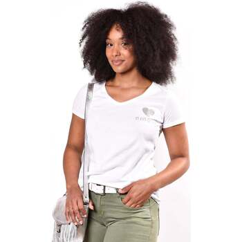 Vêtements Femme T-shirts manches courtes Sab & Jano Tee-shirt blanc argent Coeur paillettes Blanc