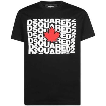 Vêtements Homme T-shirts New manches courtes Dsquared S74GD0827 Red Leaf Logo Black T-shirt Svart