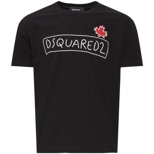 Vêtements Homme T-shirts New manches courtes Dsquared S71GD1130 Logo Black T-shirt Noir