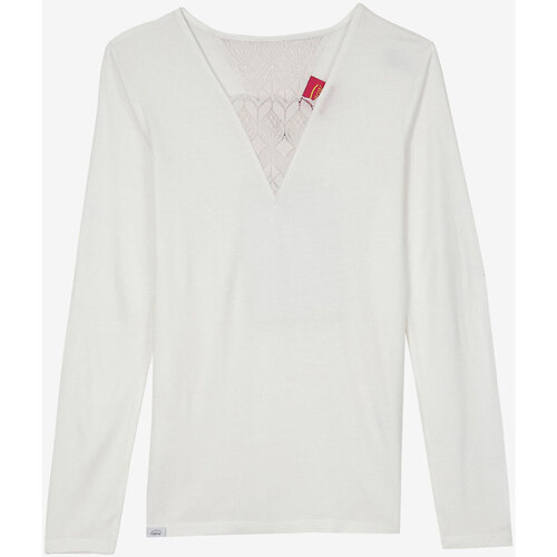 Vêtements Femme Corail Polo coat Ralph Lauren T-shirts manches longues Oxbow Top fluide empiècement dentelle P2TIALONG Blanc