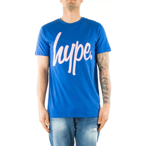 Vêtements Homme Paniers / boites et corbeilles Hype T-shirt à col rond bleu  avec logo rose Bleu