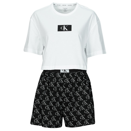 Vêtements Femme Pyjamas / Chemises de nuit Black tights and socks CALVIN KLEIN S/S SHORT SET Noir / Blanc