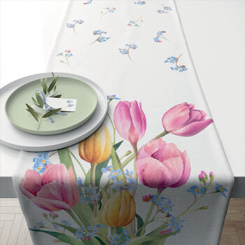 Maison & Déco Nappe Ambiente Chemin de table en coton Bouquet de tulipes 40 x 150 cm Blanc