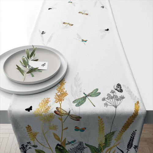 Torchon En Coton Tournesols Nappe Ambiente Chemin de table en coton libellules 40 x 150 cm Blanc