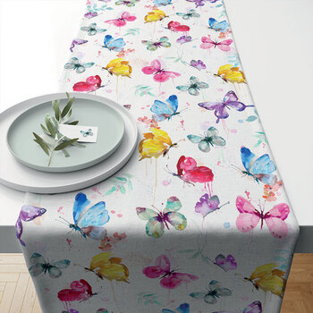 Maison & Déco Nappe Ambiente Chemin de table en coton Papillons 40 x 150 cm Blanc